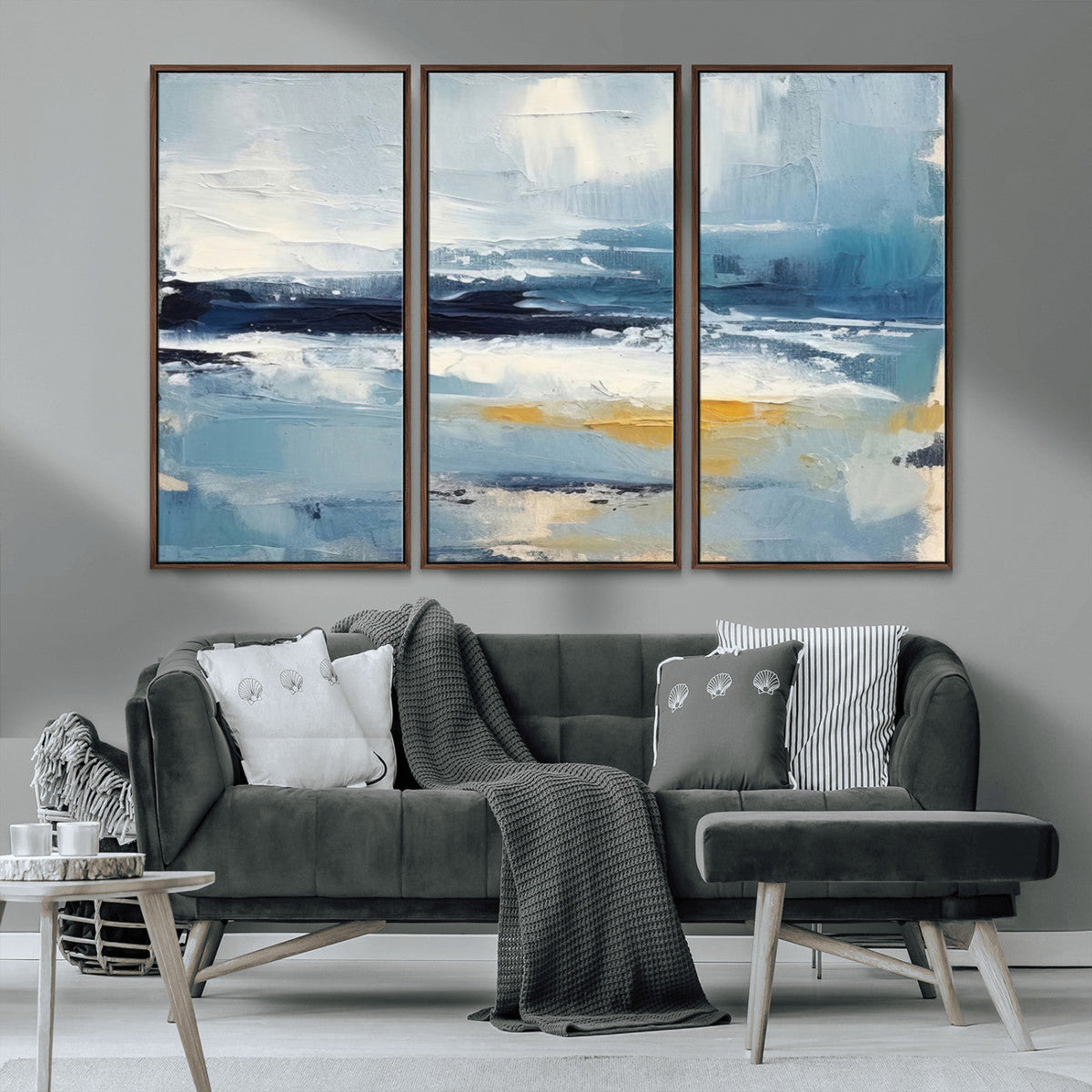 Abstract Ocean Canvas Wall Art - Coastal Blue and Gold