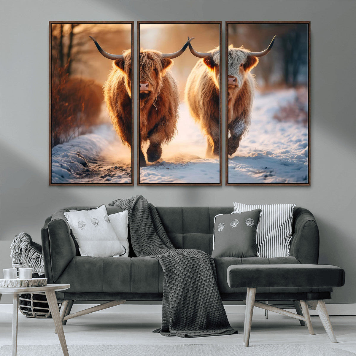 Scottish Highland Cow Horn Farm Wall Art Canvas Print