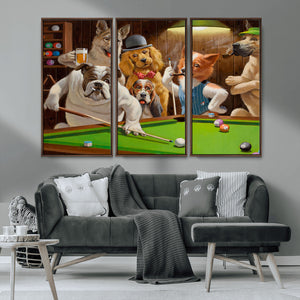 Dogs Playing Pool Canvas Wall Art Funny Gifts Dog Print