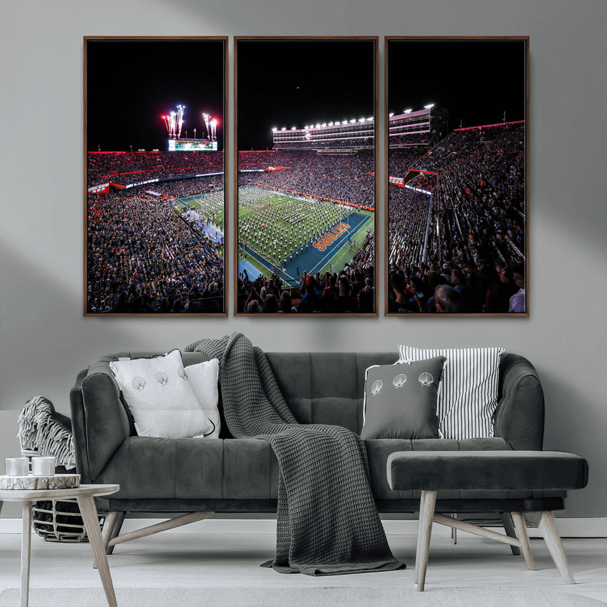 Ben Hill Griffin Stadium Night Game Triple Canvas Wall Art -