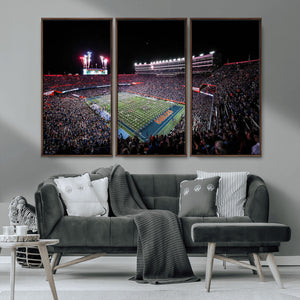 Ben Hill Griffin Stadium Night Game Triple Canvas Wall Art -