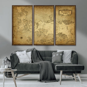Vintage Game of Thrones Map Wall Art | Westeros and Essos