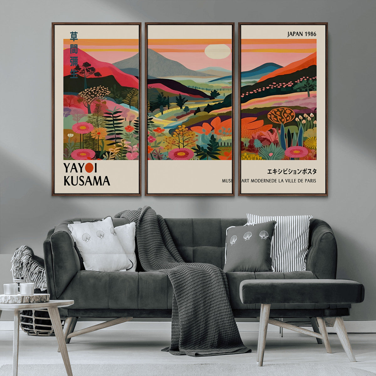 Yayoi Kusama Landscape Canvas Print, Vibrant Floral Mountain