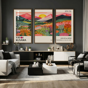 Yayoi Kusama Landscape Canvas Print, Vibrant Floral Mountain Art Print, Framed Botanical Wall Art -