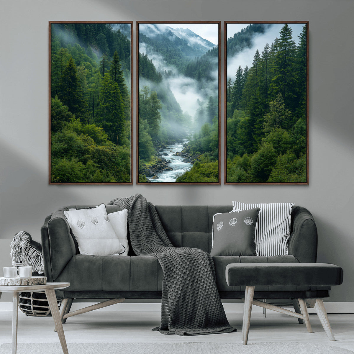 Mountain Forest River Canvas Wall Art Print - Serene Nature