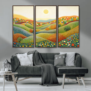 YAYOI KUSAMA Colorful Dot Art Landscape Canvas - Framed