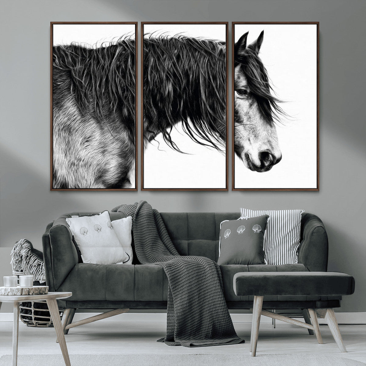 Majestic Horse Wall Art – Framed Black White Portrait Canvas