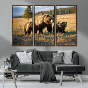 Grizzly Bear Family Wall Art Canvas Print – Majestic