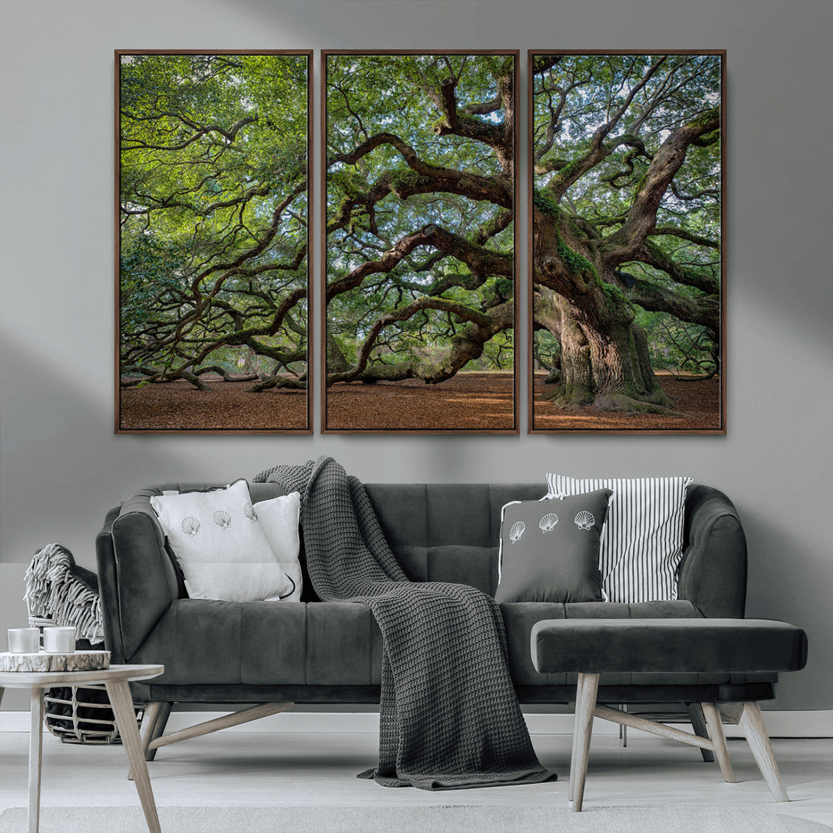 Historic Tree Wall Art – Framed Mossy Branch Canvas Artwork,