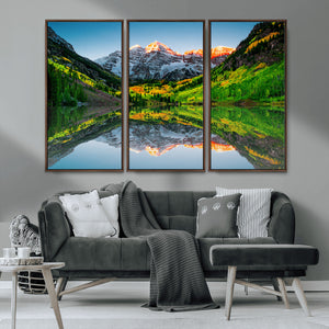 Sunrise Maroon Bells Lake Wall Art Canvas Print – Framed Elk
