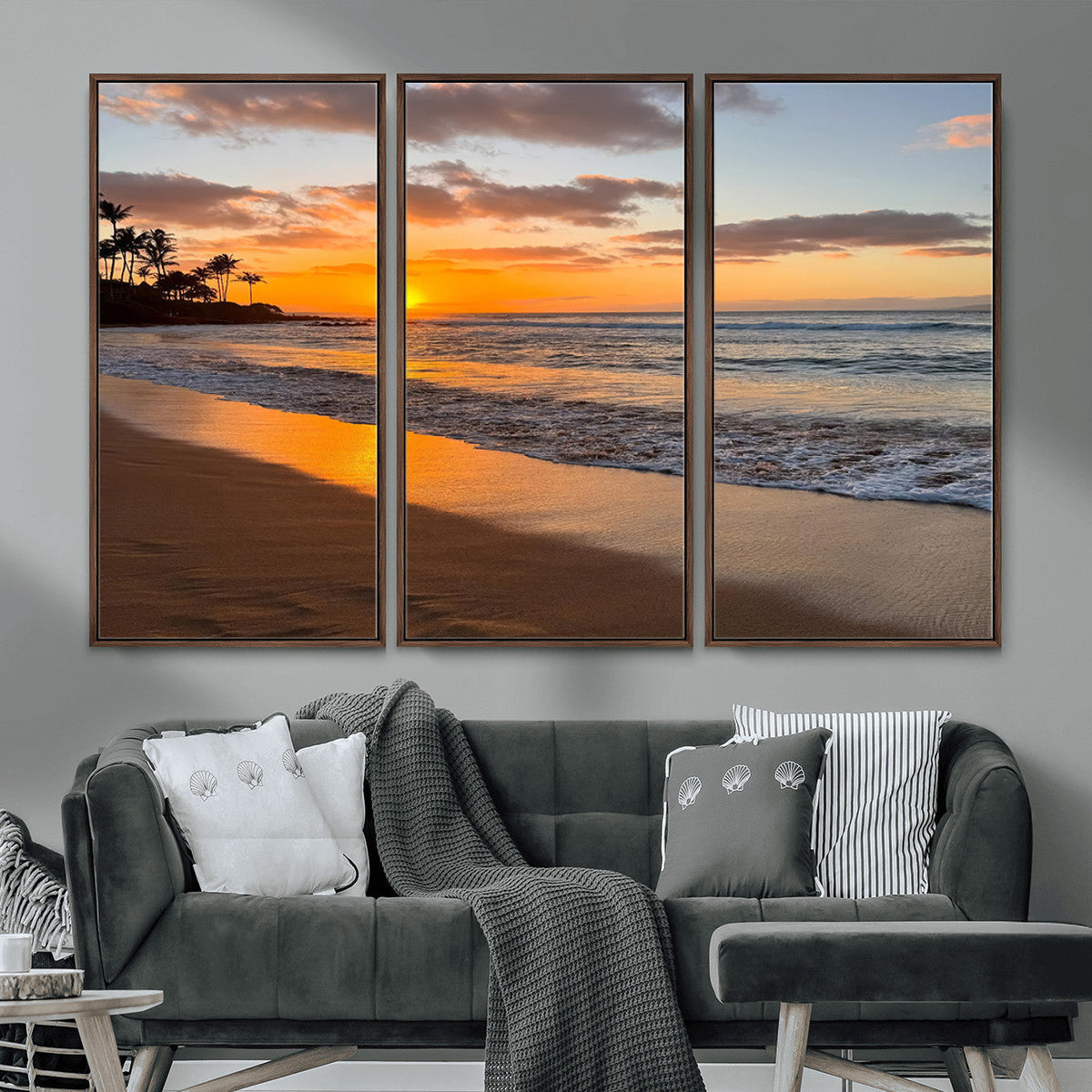 Tropical Beach Wall Art – Framed Sunset Ocean Canvas