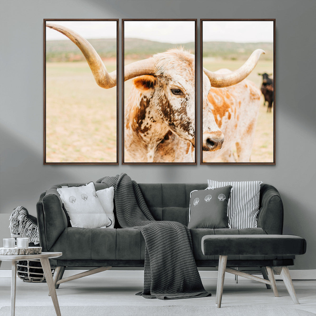 Texas Longhorn Wall Art Canvas Print – Framed Spotted Cow
