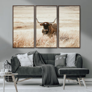 Texas Longhorn Wall Art Canvas Print – Framed Brown Horned
