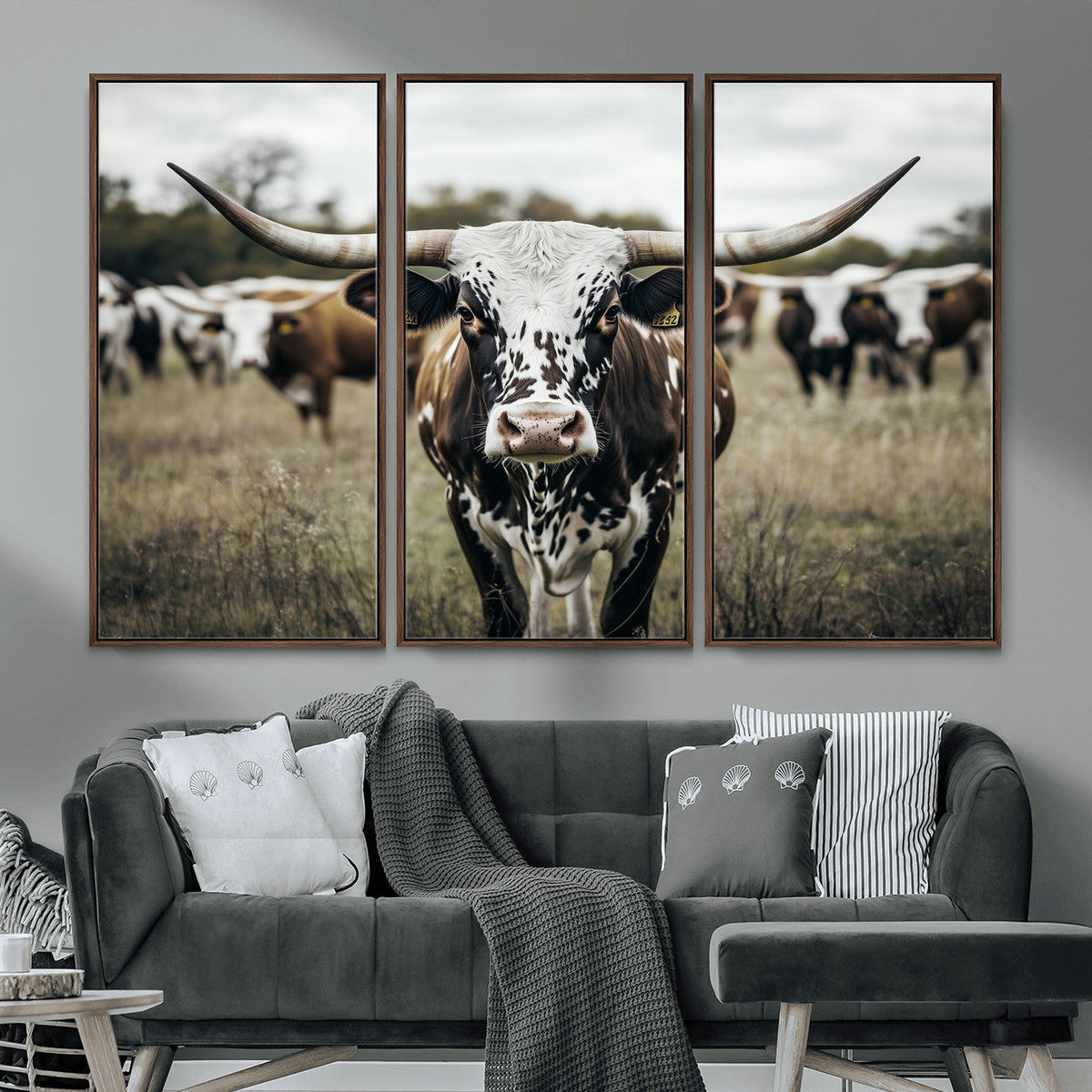 Texas Longhorn Wall Art – Framed Speckled Cow Canvas