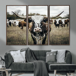 Texas Longhorn Wall Art – Framed Speckled Cow Canvas