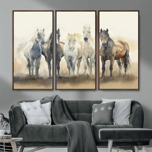 Wild Horses Wall Art Canvas Print, Framed Running Horses Art