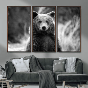 Grizzly Bear Wall Art Canvas Print – Framed Black White