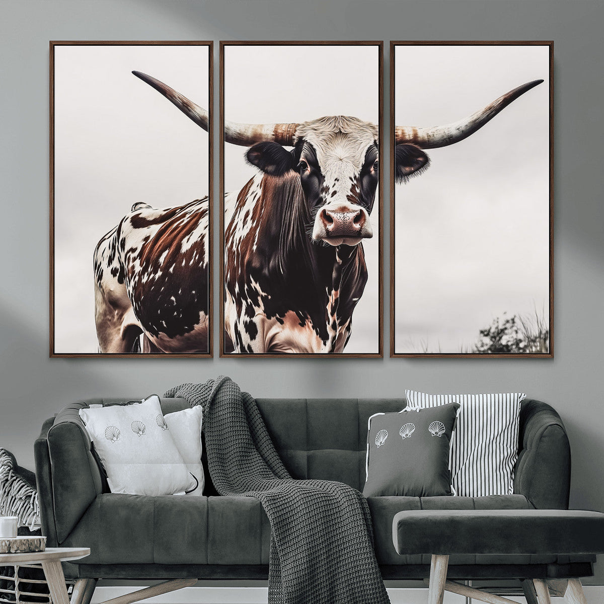 Texas Longhorn Wall Art Canvas Print – Framed Spotted Bull