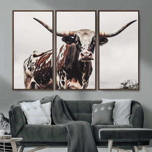 Texas Longhorn Wall Art Canvas Print – Framed Spotted Bull