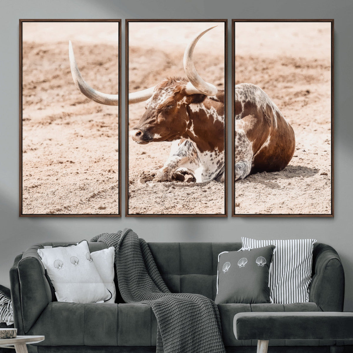 Texas Longhorn Wall Art – Framed Resting Bull Canvas