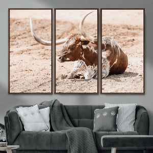 Texas Longhorn Wall Art – Framed Resting Bull Canvas