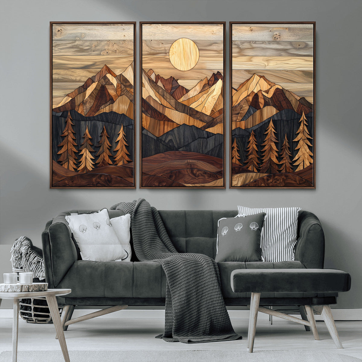 Wood Mountain Landscape Wall Art Canvas Print – Framed