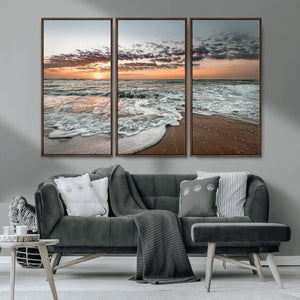 Ocean Sunset Wall Art Canvas Print – Framed Beach Waves