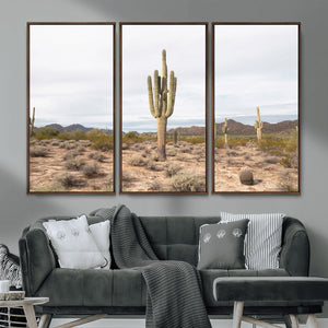 Saguaro Cactus Wall Art – Framed Desert Canvas Artwork,
