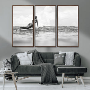 Black and White Surfing Wall Art Canvas Print – Framed Ocean