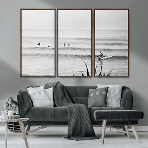 Surfer Silhouette Wall Art – Framed Calm Ocean Canvas