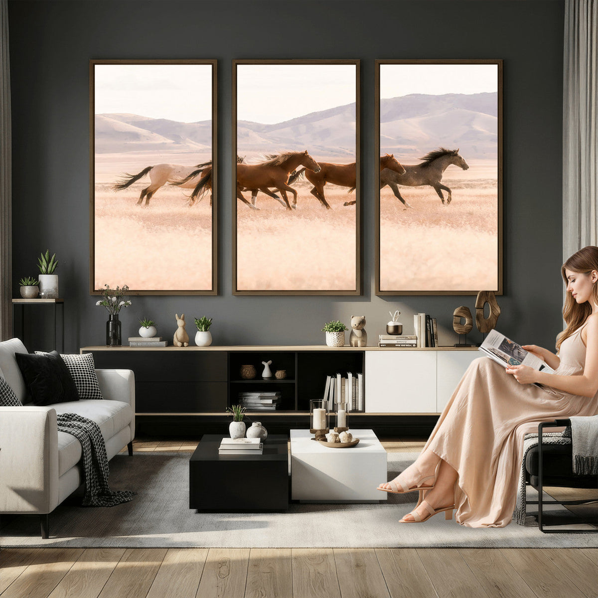 Wild Horse Wall Art Canvas Print – Framed Rustic Western Art