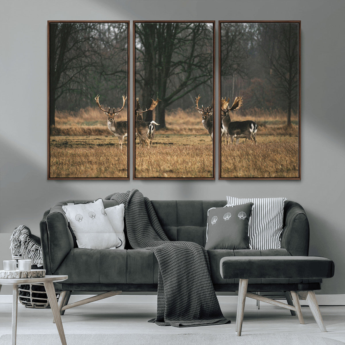 Deer Wall Art Canvas Print – Framed Rustic Wildlife Stags