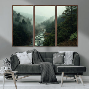 Misty Forest Wall Art Canvas Print – Framed Foggy River