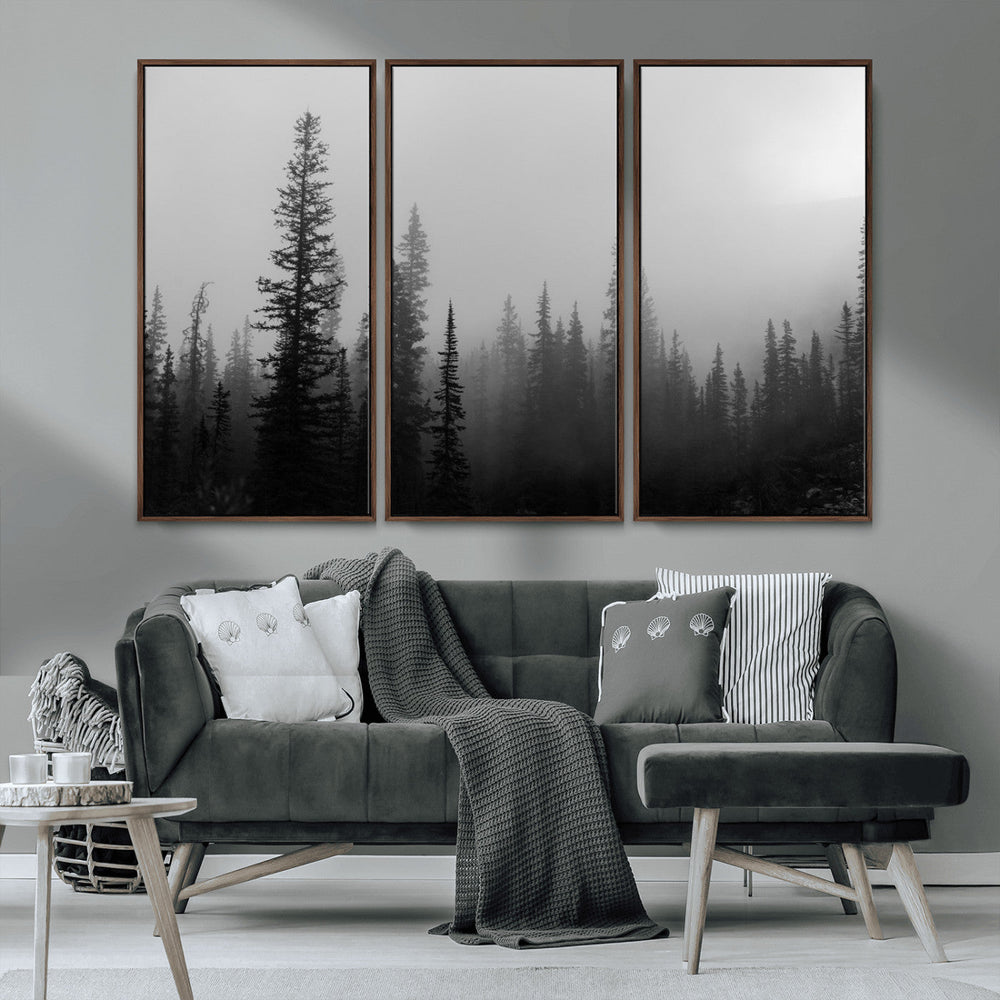 Misty Pines Wall Art Canvas Print – Framed Woodland
