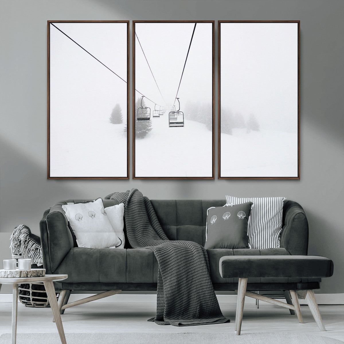 Ski Lift Wall Art Canvas Print – Snowy Alpine Landscape