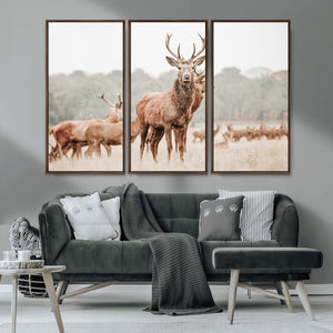 Rustic Nature Wall Art Canvas Print – Stag Woodland Framed