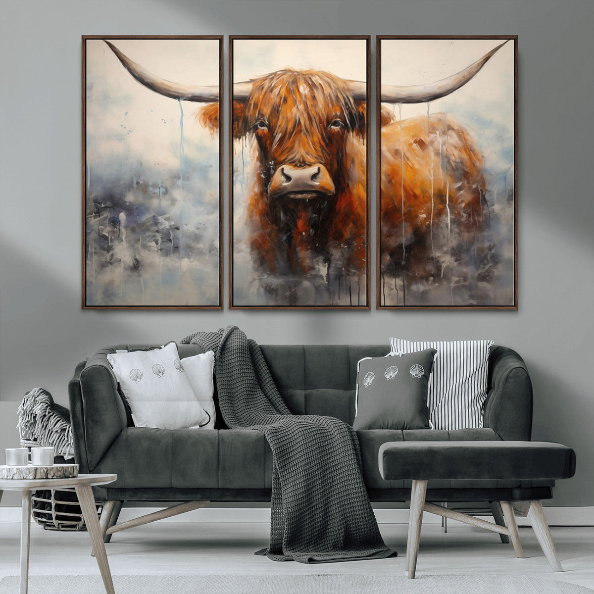 Scottish Highland Wall Art Canvas Print, Framed Longhorn Art