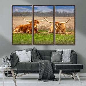 Texas Longhorn Pair Wall Art Canvas Print – Peaceful Rustic