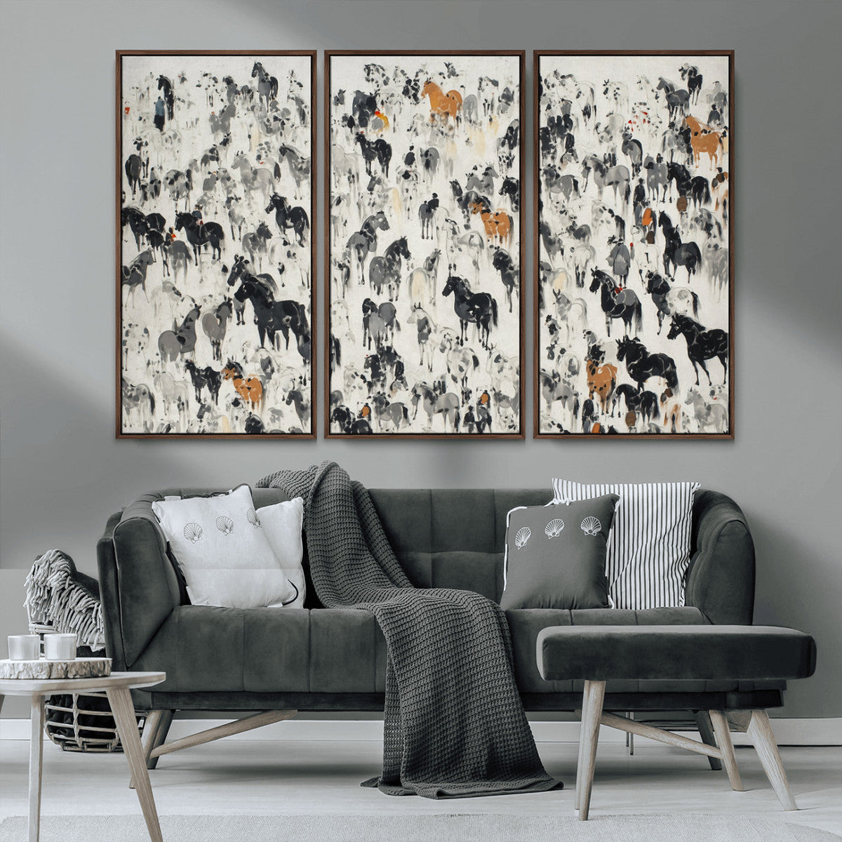 Wild Horse Stampede Wall Art Canvas Print – Monochrome