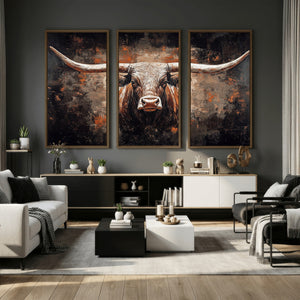 Abstract Longhorn Wall Art Canvas Print – Vintage Western