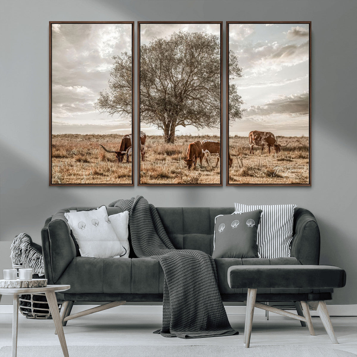 Texas Longhorn Cattle Wall Art, Rustic Western Ranch Canvas