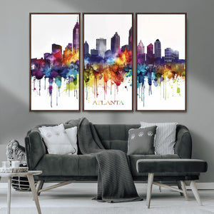 Atlanta Skyline Wall Art Canvas Print – Framed Colorful