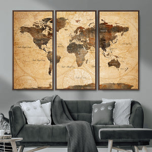 Push Pin World Map Canvas Print – Travel Tracker Wall Art