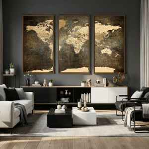Large Framed Vintage World Map Wall Art Print for Home Wall