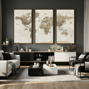 Detailed World Map Wall Art Canvas Print
