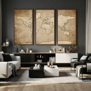 Colorful Watercolor World Map Canvas Wall Art – Framed