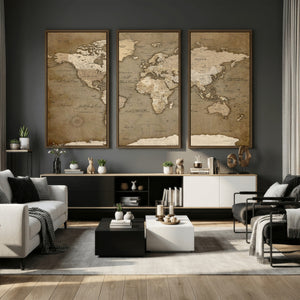 World Map Wall Art Canvas Print, Framed Map Art Picture
