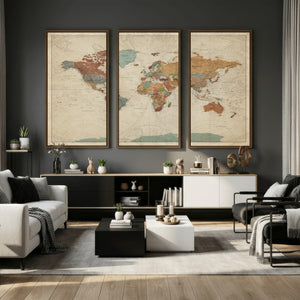 Vintage World Map Canvas Wall Art Print – Framed Modern