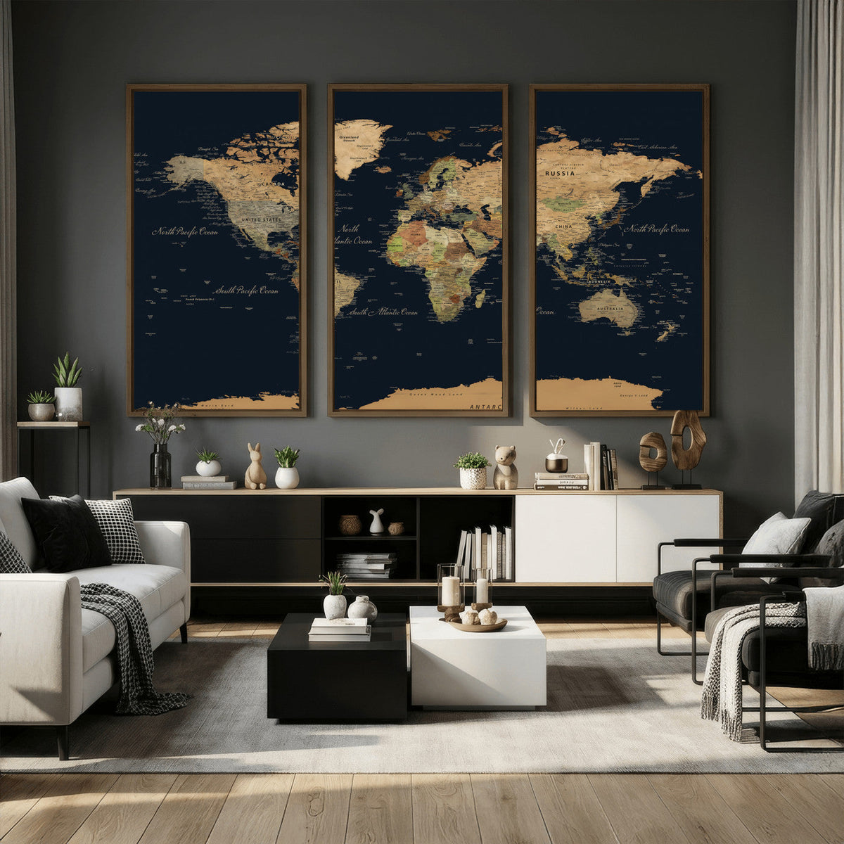 Vintage World Map Canvas on the Dark Background Wall Art