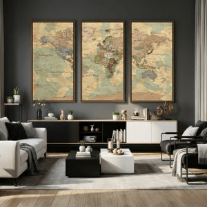 Vintage World Map Wall Art | Ready to Hang and Framed